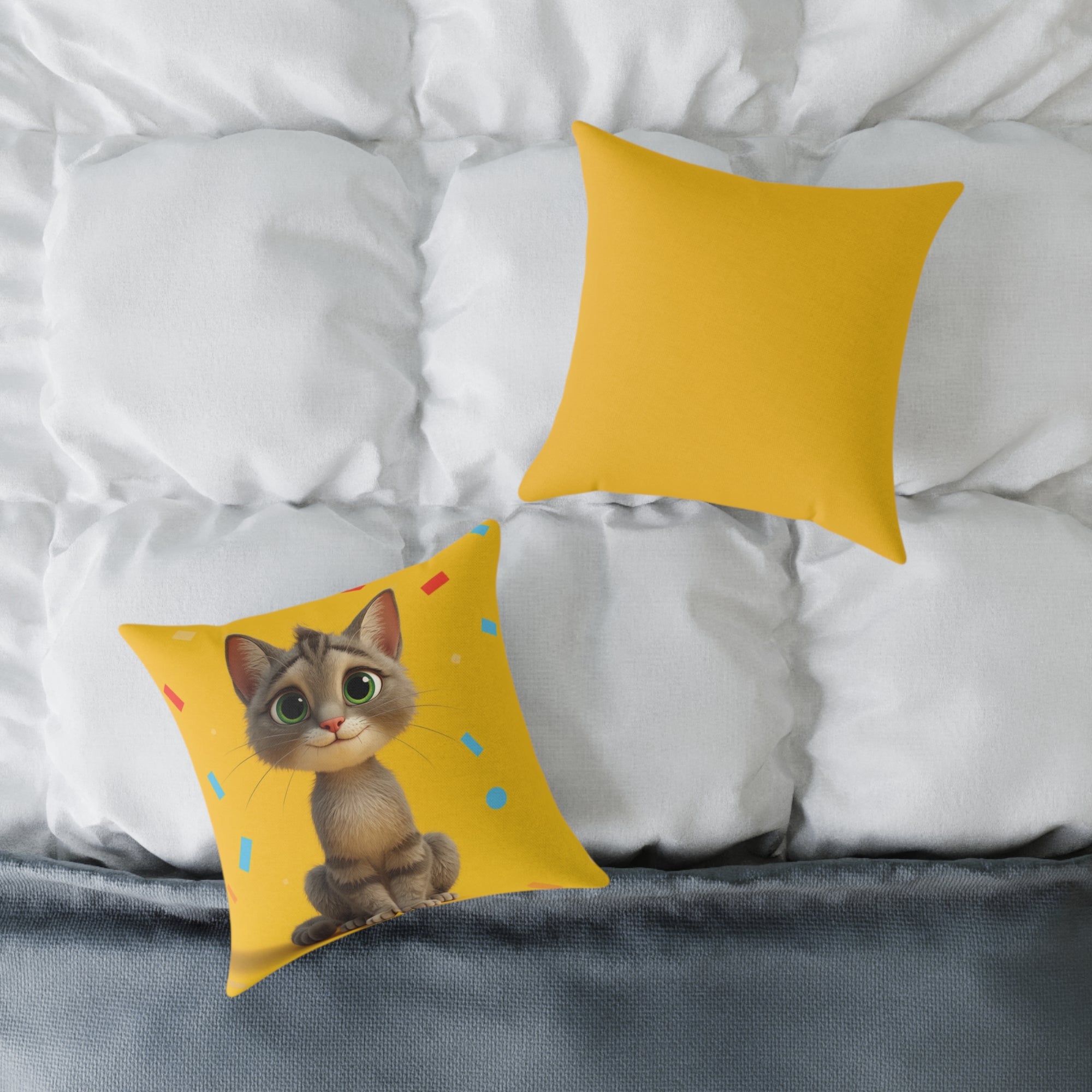 Cute Cat Square Pillow, Cozy Home Decor, Cat Lover Gift, Animal Cushion, Playful Yellow Pillow, Fun Pet Decoration