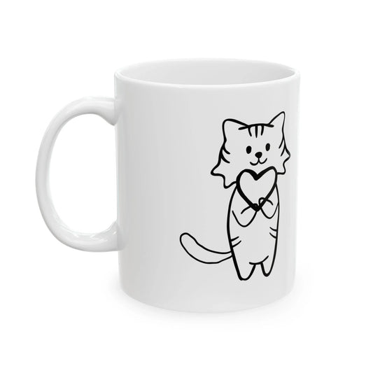 Cute Cat Ceramic Mug - My Heart for You, Funny Gift for Cat Lovers, Pet Parent Coffee Cup, Birthday Present, Home Decor