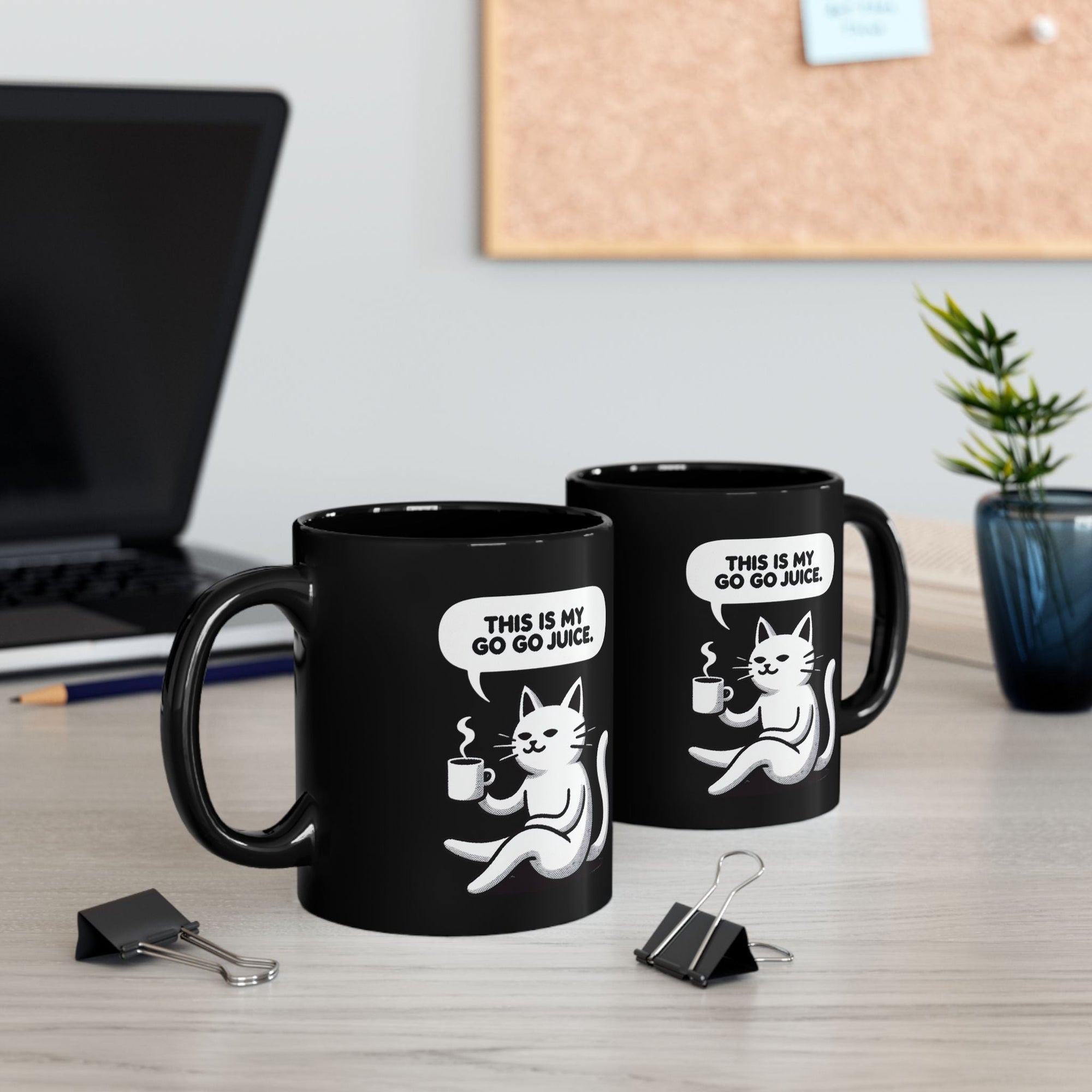 Whimsical Cat Coffee Mug, Cute Cat Mug, Funny Cat Gift, Black Mug, Go-Go Juice Coffee Cup Printify