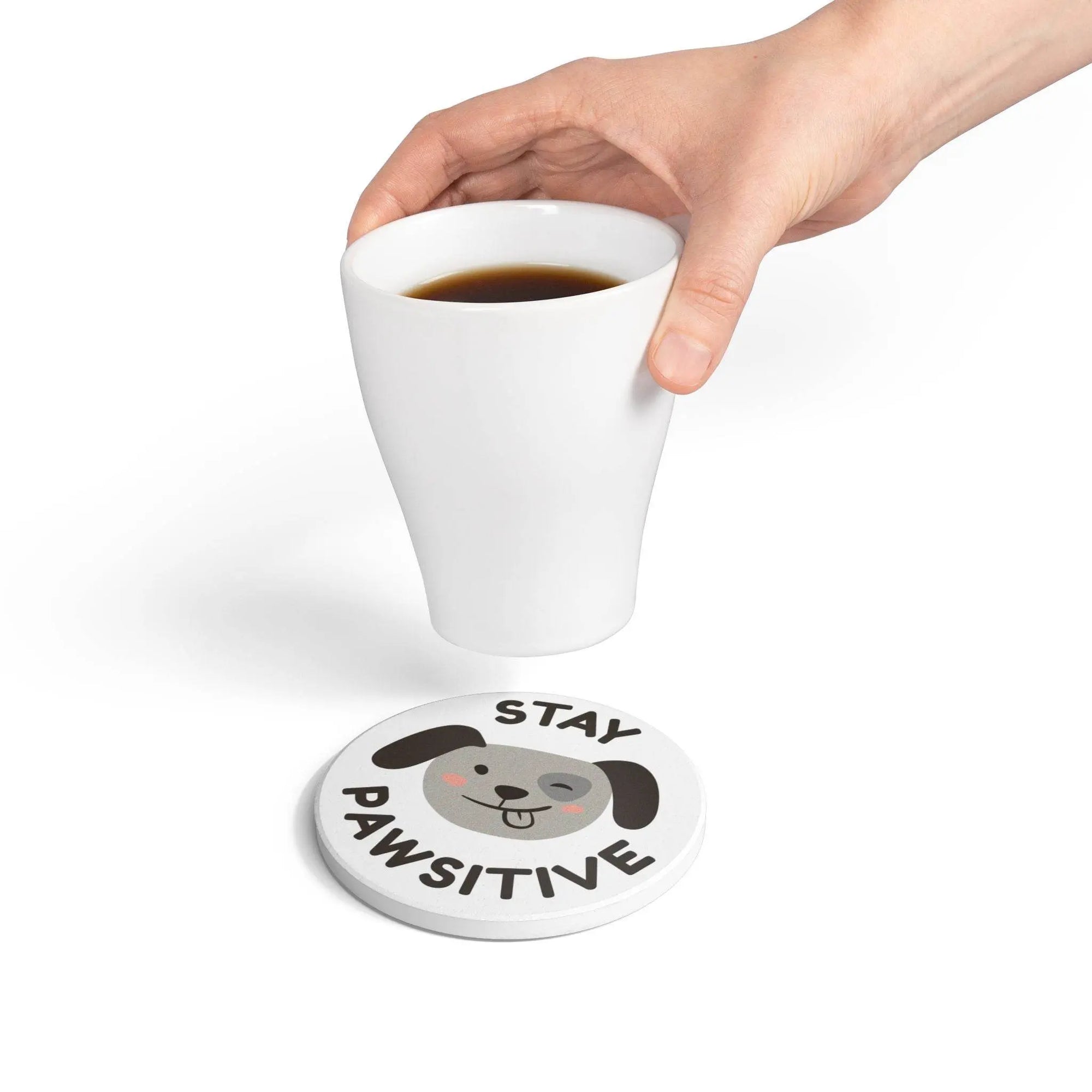 Stay Pawsitive Ceramic Coaster - Cute Dog Decor - Pawmug
