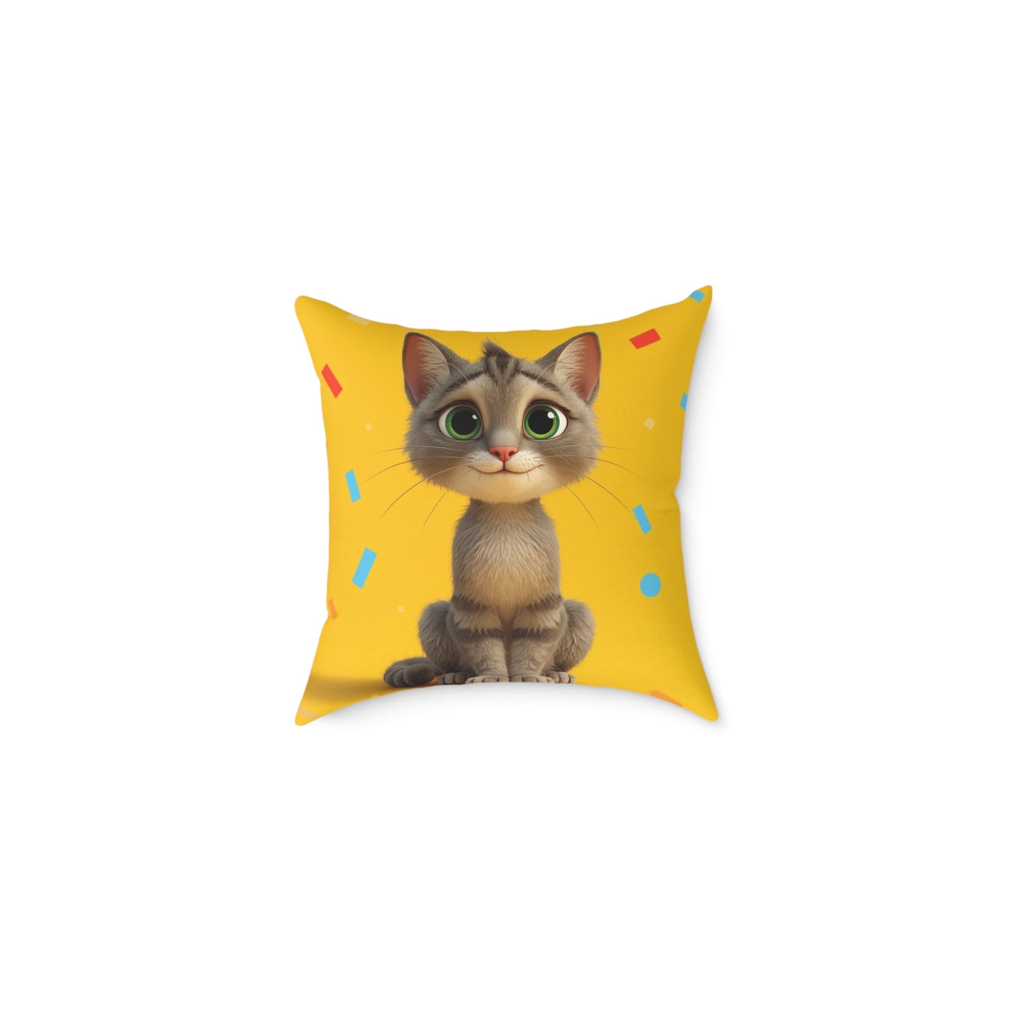 Cute Cat Square Pillow, Cozy Home Decor, Cat Lover Gift, Animal Cushion, Playful Yellow Pillow, Fun Pet Decoration Printify