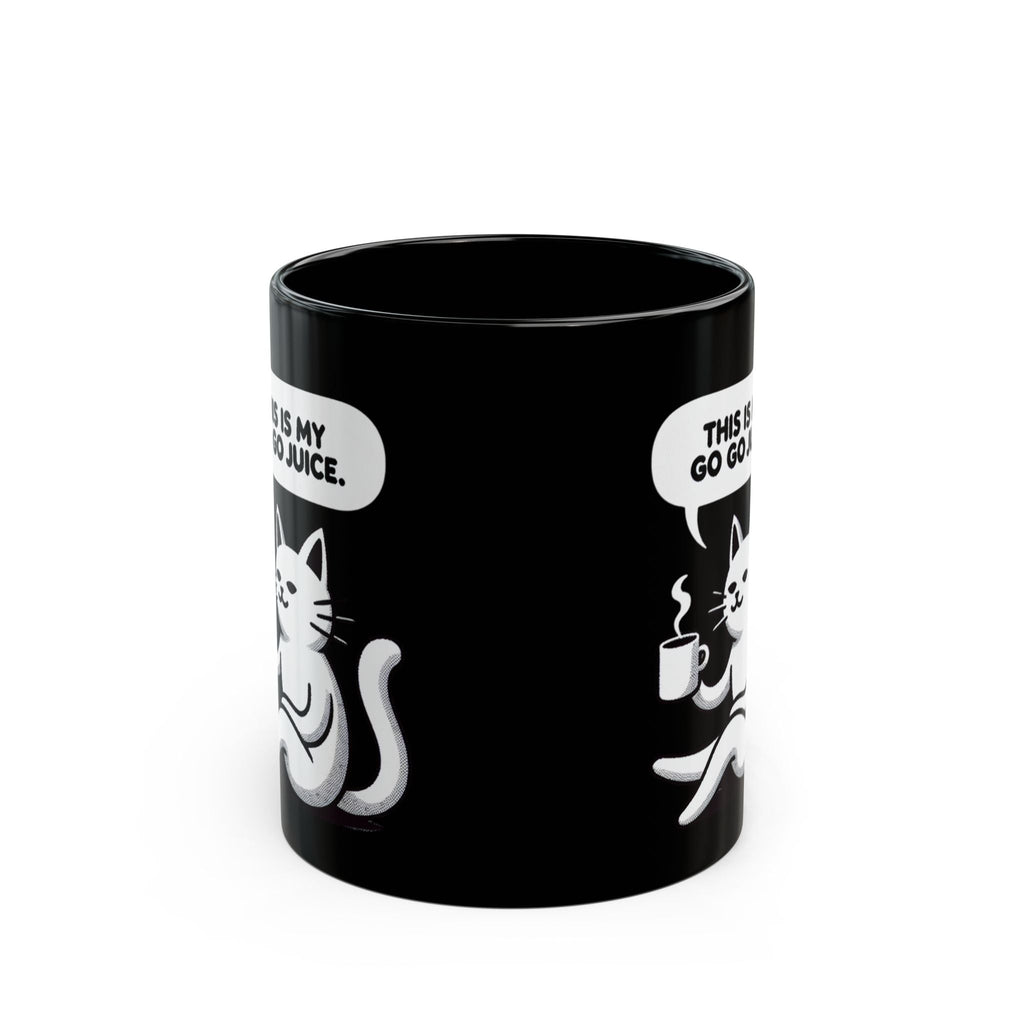 Whimsical Cat Coffee Mug, Cute Cat Mug, Funny Cat Gift, Black Mug, Go-Go Juice Coffee Cup Printify