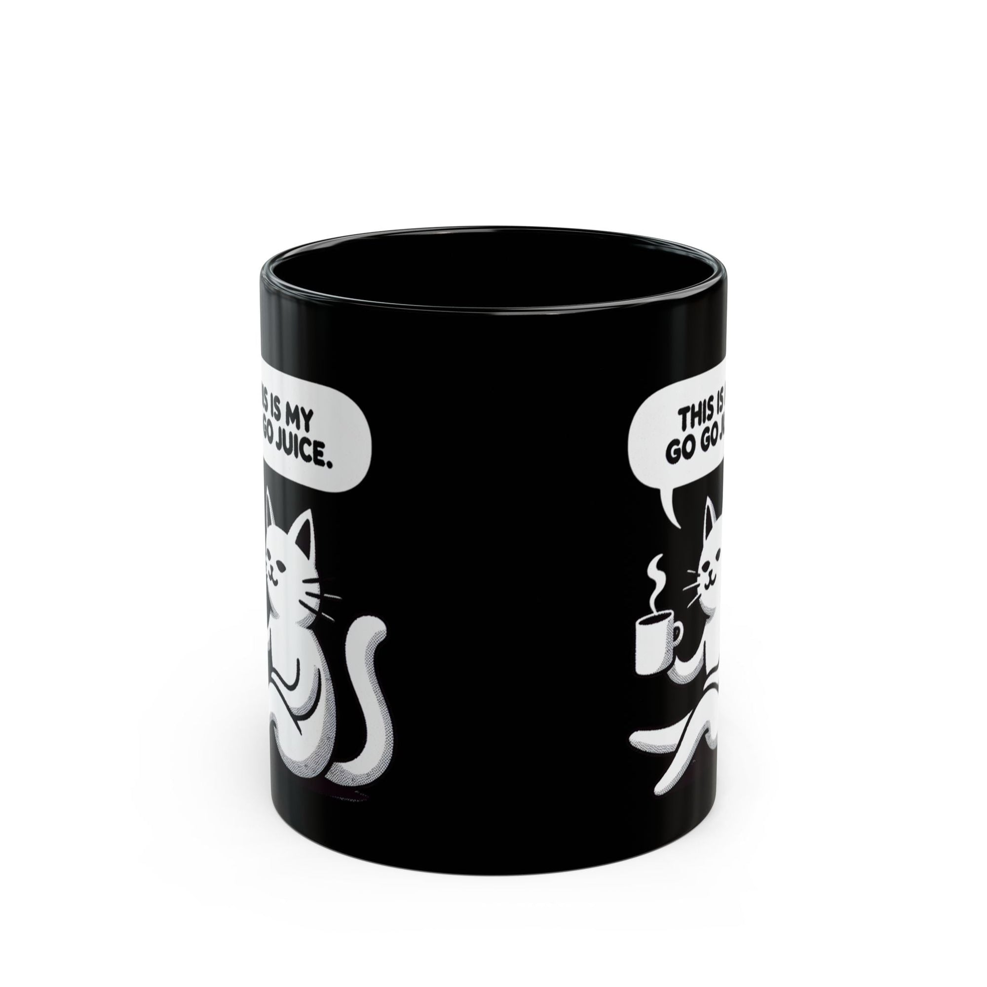 Whimsical Cat Coffee Mug, Cute Cat Mug, Funny Cat Gift, Black Mug, Go-Go Juice Coffee Cup Printify