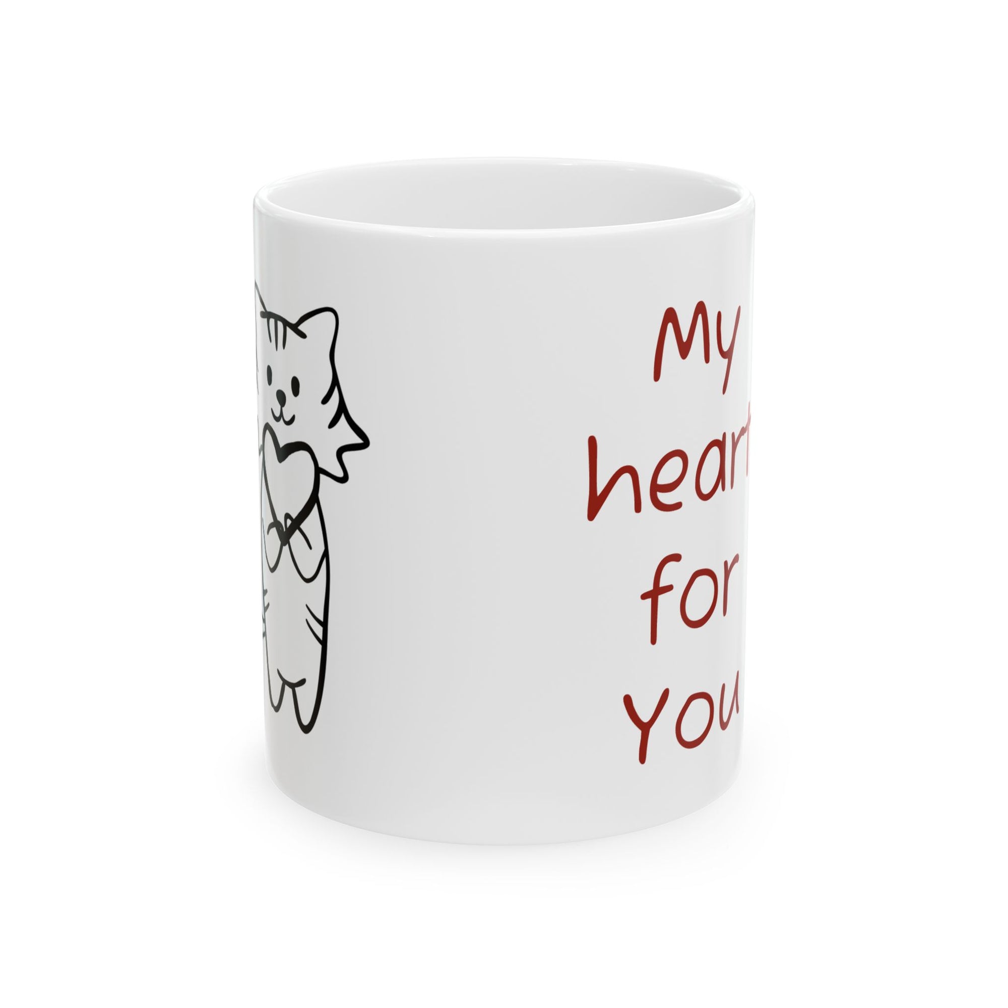 Cute Cat Ceramic Mug - My Heart for You, Funny Gift for Cat Lovers, Pet Parent Coffee Cup, Birthday Present, Home Decor