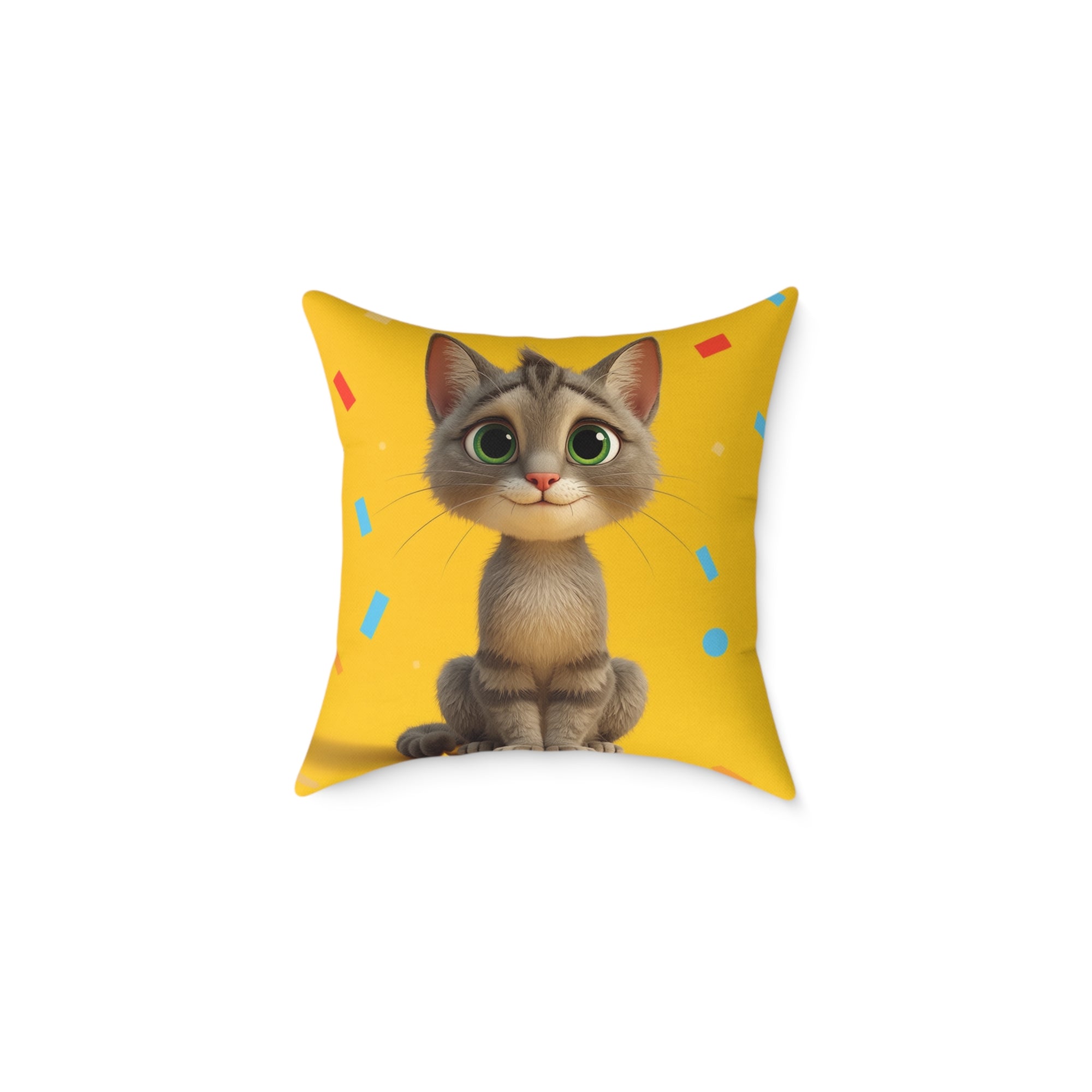 Cute Cat Square Pillow, Cozy Home Decor, Cat Lover Gift, Animal Cushion, Playful Yellow Pillow, Fun Pet Decoration