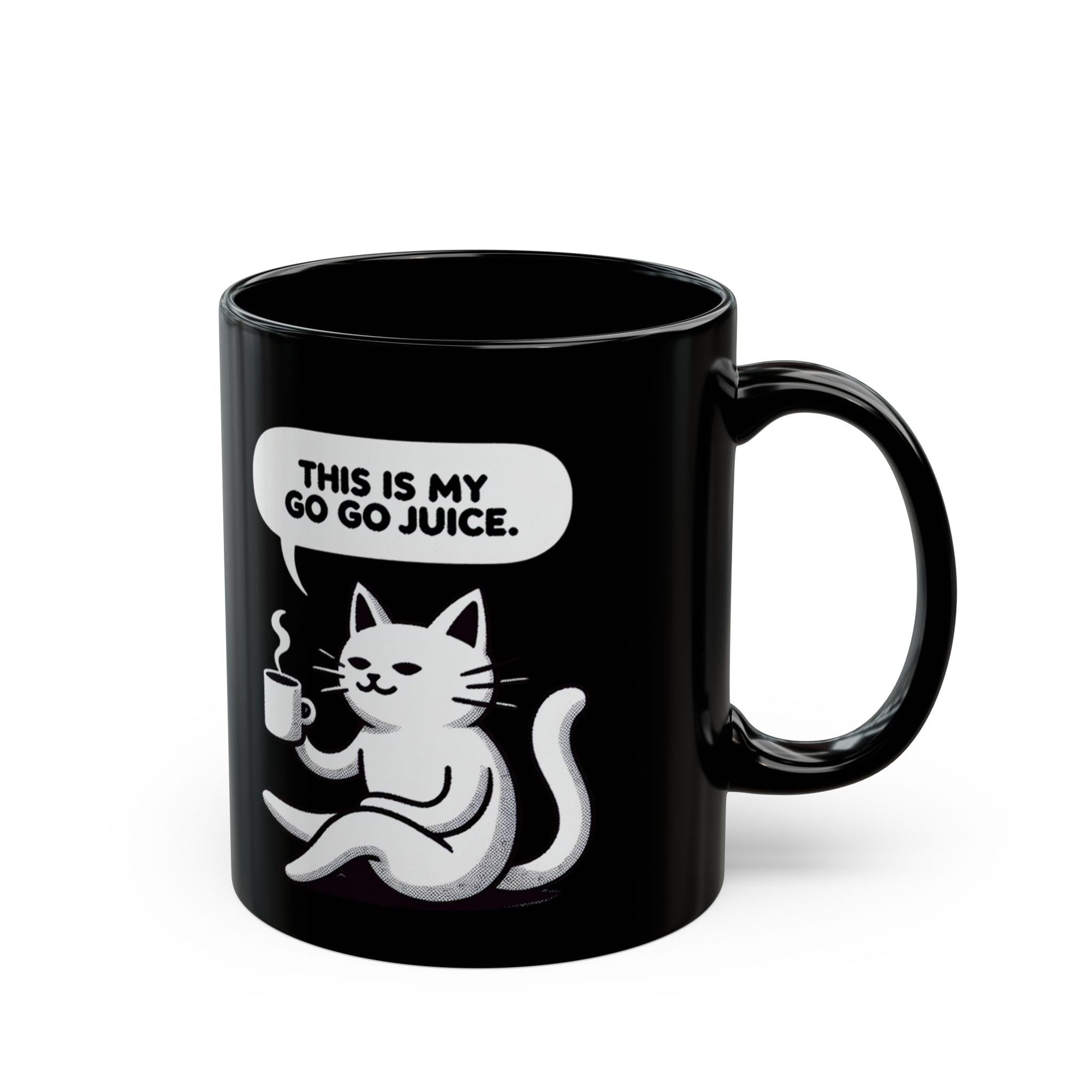 Whimsical Cat Coffee Mug, Cute Cat Mug, Funny Cat Gift, Black Mug, Go-Go Juice Coffee Cup Printify