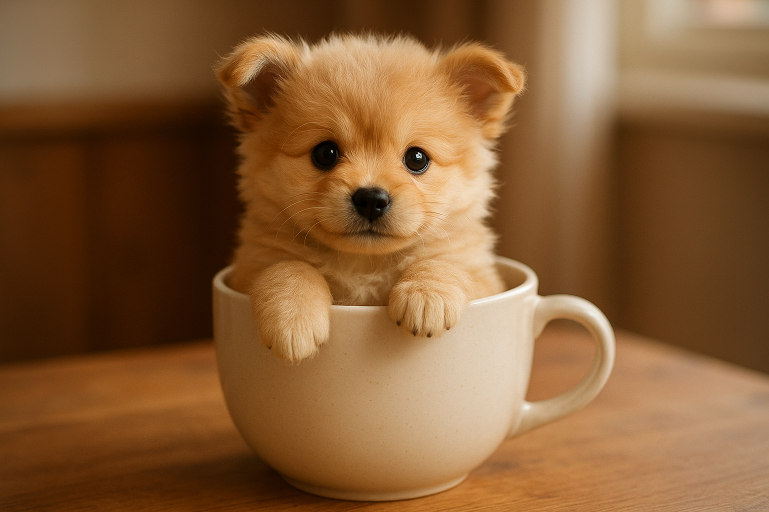 a puppy inside of a mug 